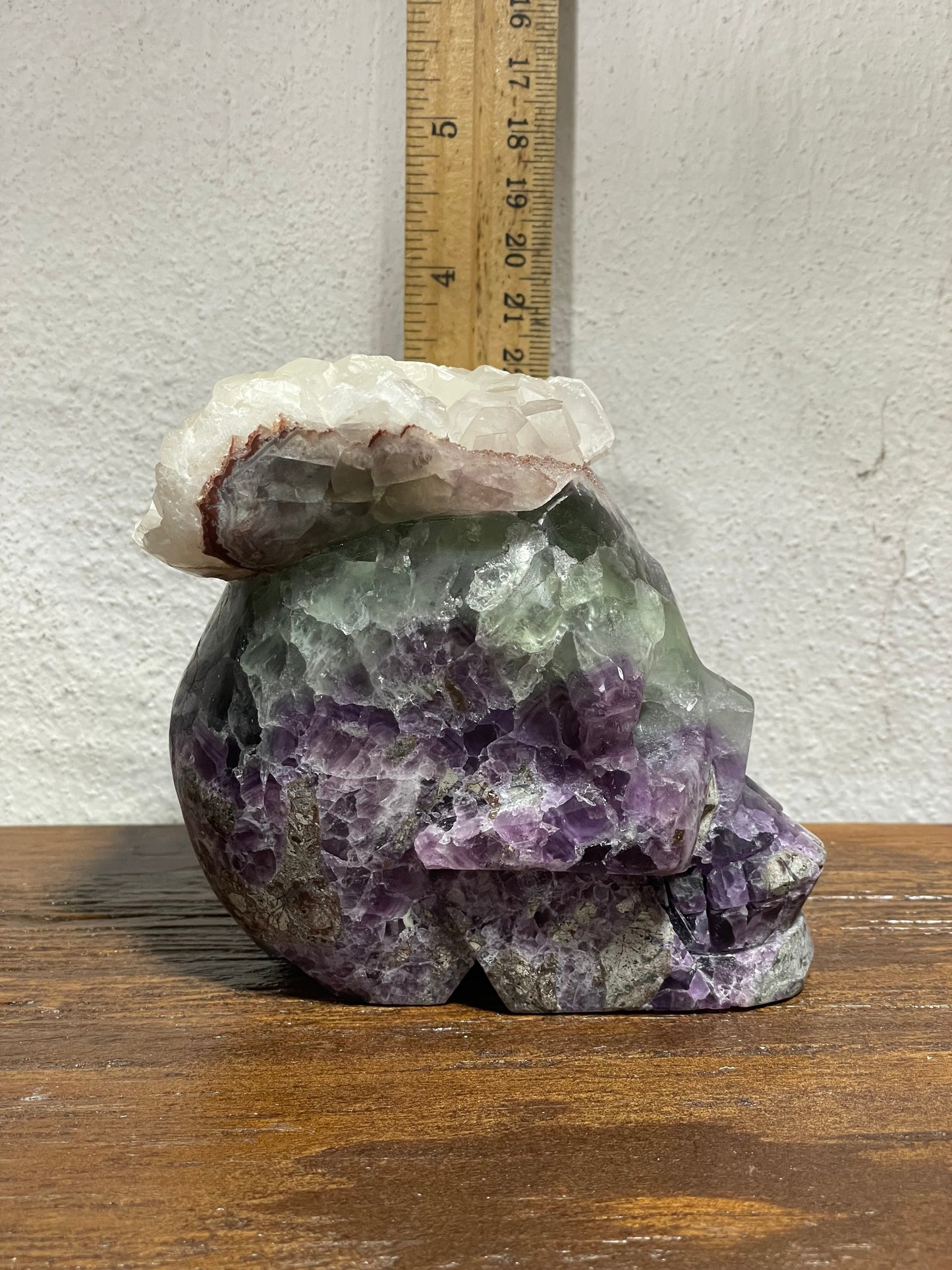 Rare UV Reactive Calcite & Rainbow Fluorite Skull