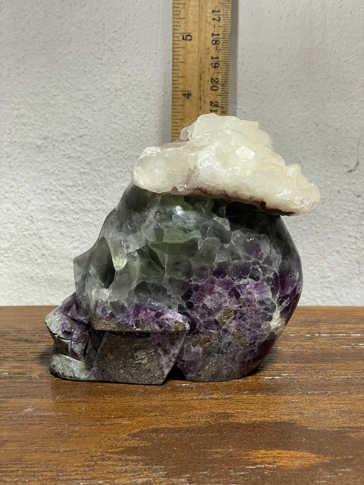 Rare UV Reactive Calcite & Rainbow Fluorite Skull