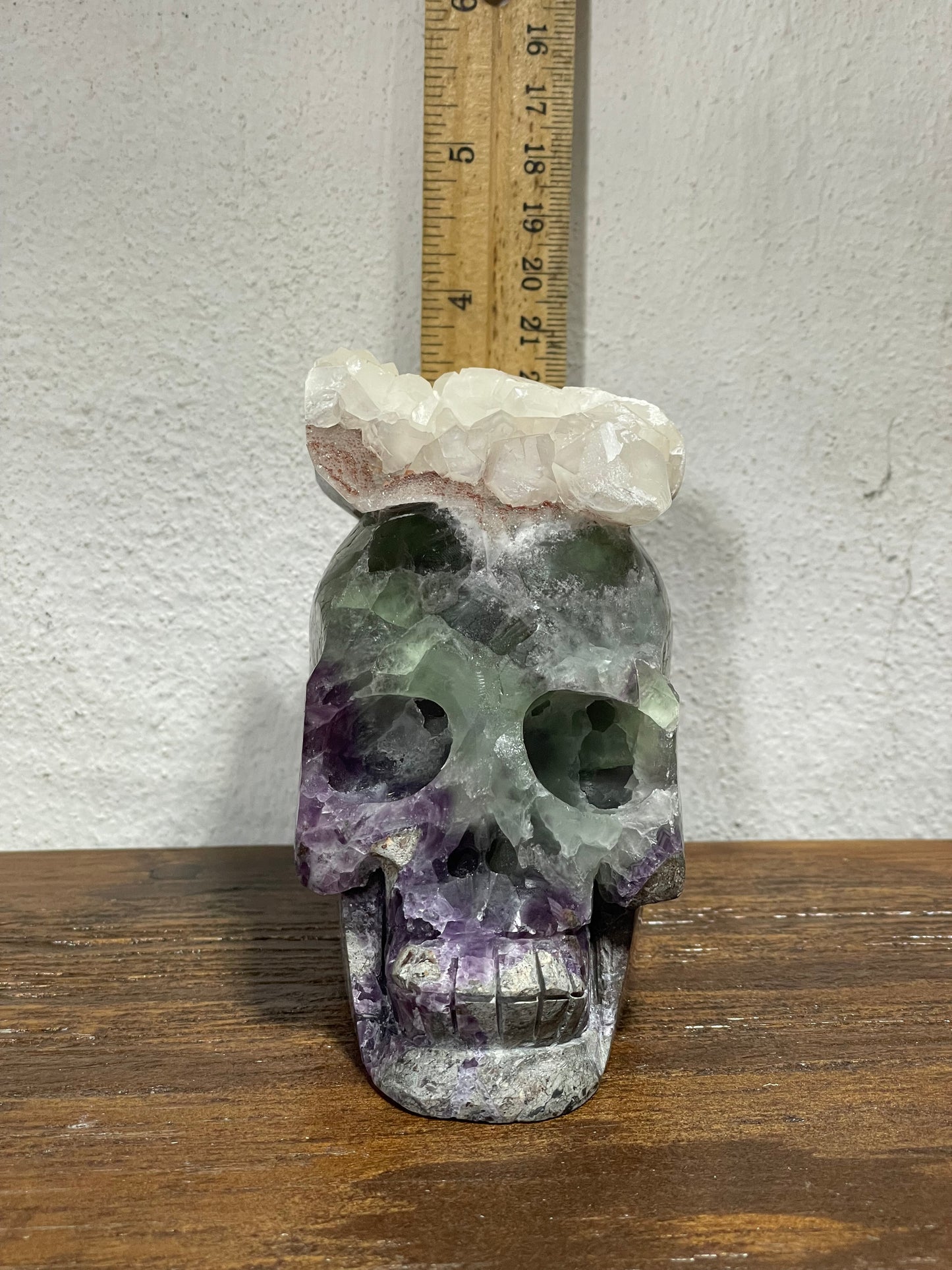 Rare UV Reactive Calcite & Rainbow Fluorite Skull