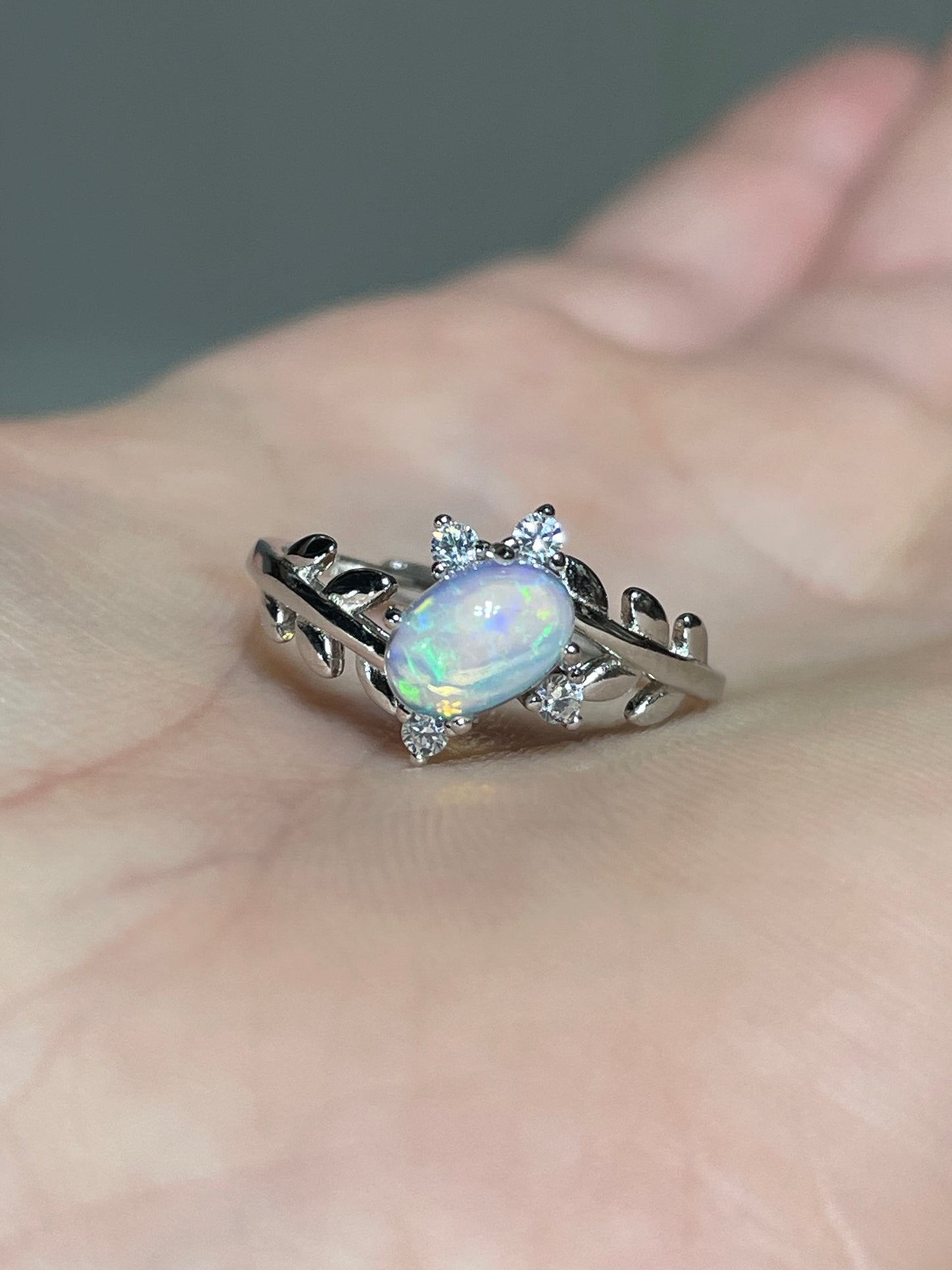 Palm inspired Opal Ring in Sterling Silver