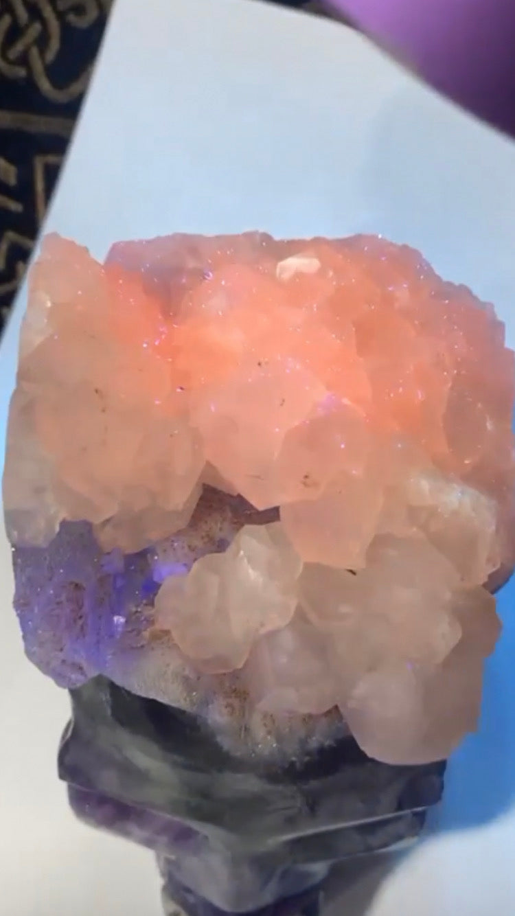 Rare UV Reactive Calcite & Rainbow Fluorite Skull