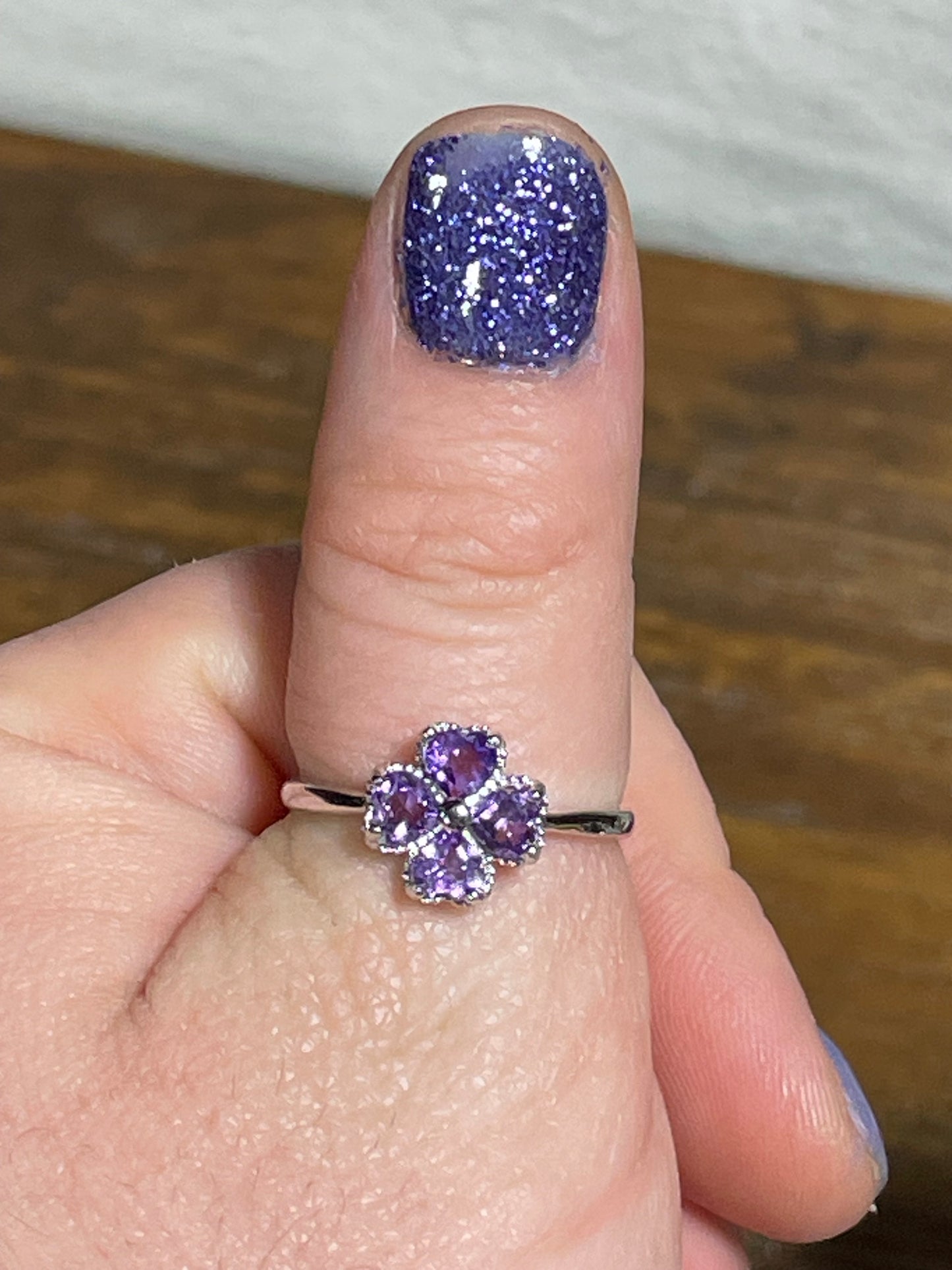 Sterling Silver Quadruple Heart Amethyst Clover Ring