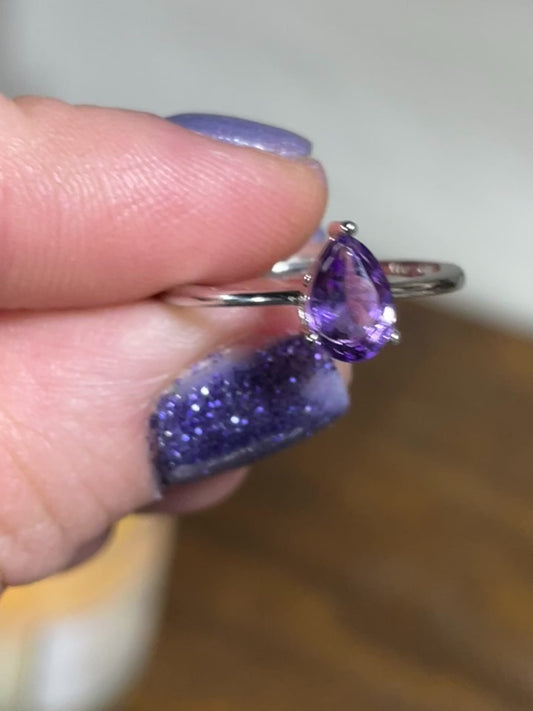 Teardrop Amethyst Ring Sterling Silver