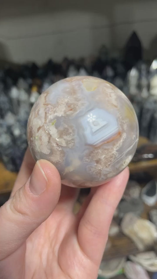 Pink Flower Agate Sphere